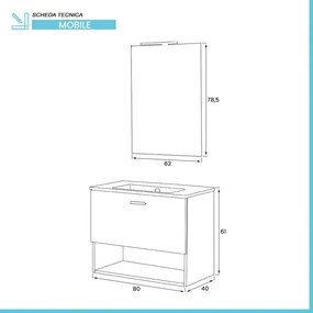 Mobile bagno sospeso 80 rovere tropea con lavabo e specchio LED Martha