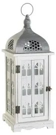 Lanterna DKD Home Decor Finitura invecchiata Bianco Grigio Legno Cristallo Mediterraneo 19 x 19 x 51 cm