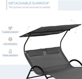 Lettino Prendisole 2 Posti da Giardino 200x137x138 cm con Tetto Parasole in Acciaio Grigio...