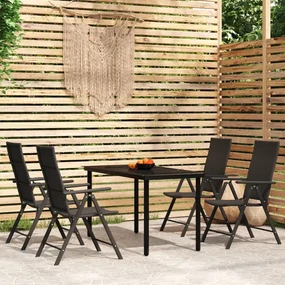 Set mobili da pranzo per giardino 5 pz nero