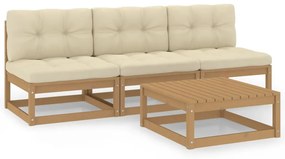 Set Divani da Giardino 4 pz con Cuscini Legno Massello Pino