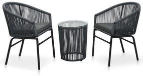 Set Da Bistrot 3 Pz Con Cuscini İn Polyrattan Grigio /