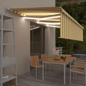Tenda Sole Retrattile Manuale Parasole E Led 6x3m Gialla Bianca /