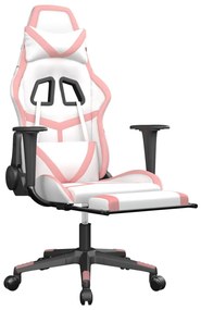 Sedia da gaming massaggio poggiapiedi bianco e rosa similpelle