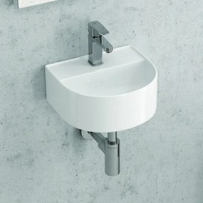 Mini lavabo design semicircolare in ceramica bianca | Litos-MK62 - KAMALU