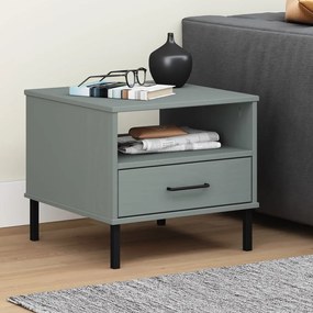 Comodino Con Gambe İn Metallo Grigio Legno Massello Pino Oslo /