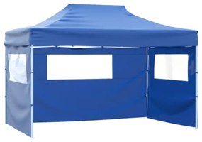 Gazebo Professionale Pieghevole con 3 Pareti 3x4m Acciaio Blu