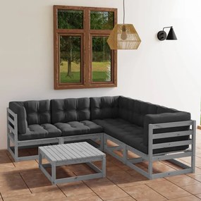 Set divani da giardino 6 pz con cuscini legno massello pino
