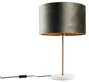 Lampada da tavolo ottone con paralume in velluto verde 35cm - Kaso