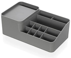 Organizzatore cosmetici e trucco grigio con box con coperchio e 11 scomparti