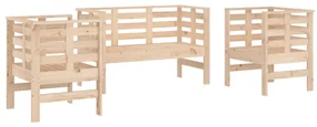 Set salotto da giardino 3 pz in legno massello di pino
