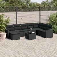 Set Divani da Giardino 9 pz con Cuscini Nero in Polyrattan 3251702