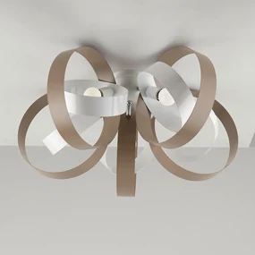Plafoniera Moderno 5 Luci Cerchi Ferro Bianco e Tortora Serie Bolla