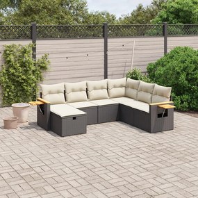 Set divani da giardino con cuscini 7pz nero polyrattan