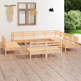Set salotto da giardino 11 pz in legno massello di pino