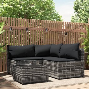 Set divani da giardino 4 pz con cuscini in polyrattan grigio