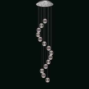 Lampadario A Sospensione Moderno Diamante Acrilico Cromo 14 Luci Led 58,8W