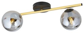 Plafoniera Contemporanea 2 Luci Eracle In Acciaio Oro/Nero E Sfere Vetro Fumè