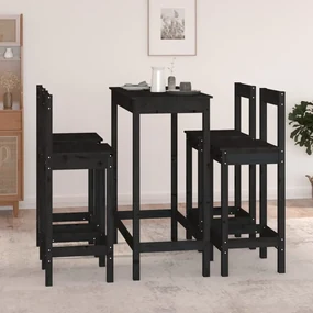 Set Da Bar 5 Pz Nero İn Legno Massello Di Pino /