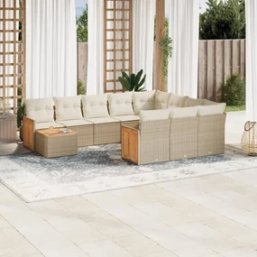 Set divani da giardino 11 pz con cuscini beige in polyrattan