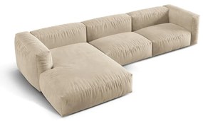 Divano angolare componibile beige (con penisola a sinistra/con chaise lounge) con rivestimento in velluto Martina – Micadoni