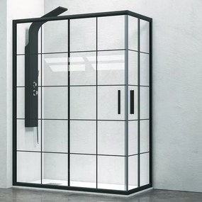 Box doccia 100x80 telaio nero opaco vetro a quadrati neri NICO-B1000 - KAMALU