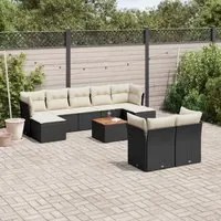 Set Divani da Giardino 10pz con Cuscini in Polyrattan Nero 3223872