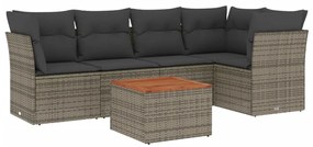 Set Divano da Giardino 6 pz con Cuscini Grigio in Polyrattan