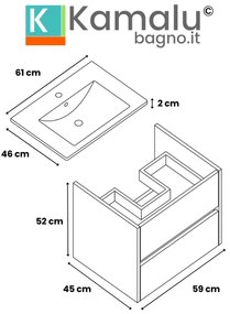 Kamalu - Composizione bagno sospesa 60 cm effetto marmo cemento | LAC-AMFI-60