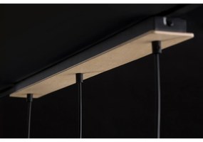 Lampadario 3 Luci Lancillotto Con Paralumi A Cono In Acciaio Nero E Legno Naturale