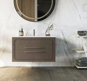 Mobile bagno creta opaco 100x46 Vienna con lavabo ad incasso e due cassetti rifiniti con maniglie cromo