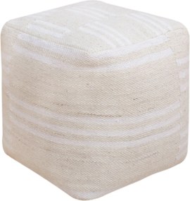 MIRANDA - pouf in lana avorio con decoro 40 x 40