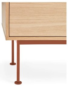 Cassettiera TV rosso mattone con impiallacciatura in rovere Yoko - Teulat