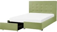 Letto contenitore matrimoniale imbottito verde con rete a doghe e cassetti 140 x 200 cm