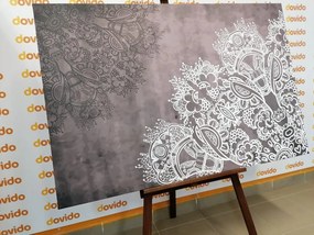 Stampa su tela – Elementi di Mandala floreale in bianco e nero