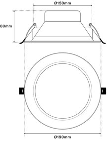 Faro da incasso 18W Foro Ø150-175mm Bianco da 1.530lm Rotondo Colore Bianco Caldo 3.000K