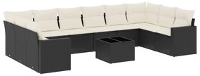 Set divani da giardino 11 pz con cuscini in polyrattan nero