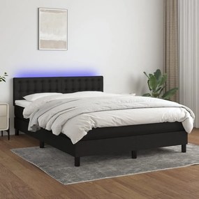 Letto A Molle Con Materasso E Led Nero 140x200 Cm İn Tessuto /