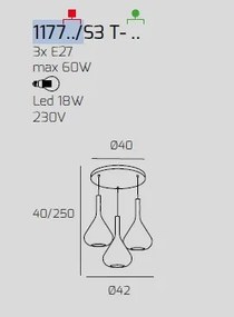 Sospensione ottone sat. 3 luci tonda vetri tr + 2x fu 1177os-s3 t-tf