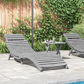 Lettino Prendisole Grigio 184x55x64 Cm Legno Massello Di Acacia /