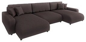 Divano angolare marrone allungabile/con contenitore (a U) con rivestimento in velluto a coste Sara – Ropez