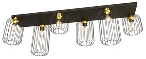 Plafonriera Minimal Industrial Vulcano 6 Luci Lineari Nera E Oro