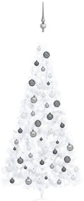 Albero Di Natale A Metà Preilluminato Con Palline Bianco 210 Cm /