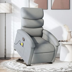 Poltrona Alzapersona Massaggi Reclinabile Grigio Chiaro Tessuto /