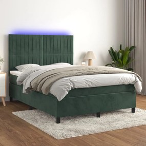 Letto A Molle Con Materasso E Led Verde Scuro 140x200cm Velluto /
