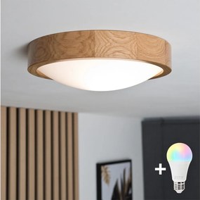 Brilagi-LED RGBW dimmerabile plafoniera CARVALHO SLIM 1xE27/9W/230V Wi-Fi rovere Ø 27 cm
