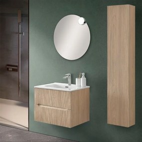 Mobiletto bagno sospeso cannettato 60 cm rovere chiaro con specchio Bali