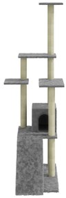Albero per gatti con tiragraffi in sisal grigio chiaro 155 cm