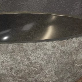 Lavabo da appoggio in pietra di fiume grigia 40-45 cm | Litos-River4 - KAMALU