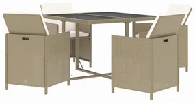 Set da pranzo per giardino 5 pz con cuscini in polyrattan beige